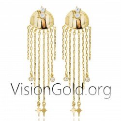 Модные девчачьи серьги с подвесной цепочкой и крестами из серебра 925 пробы или золота 9 карат 0140
